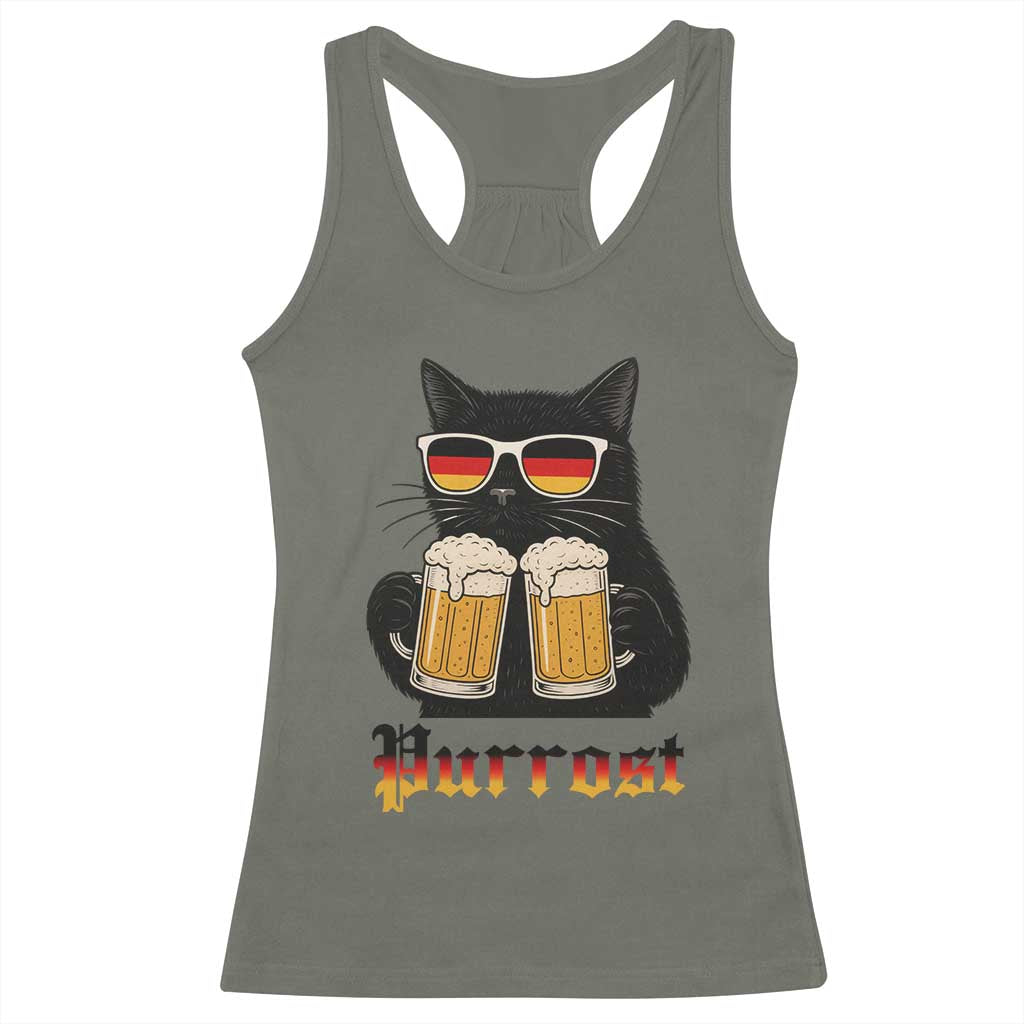 Oktoberfest Prost Cat Drinking Racerback Tank Top Funny Purrost German Beer Gift TS12 Military Green Print Your Wear