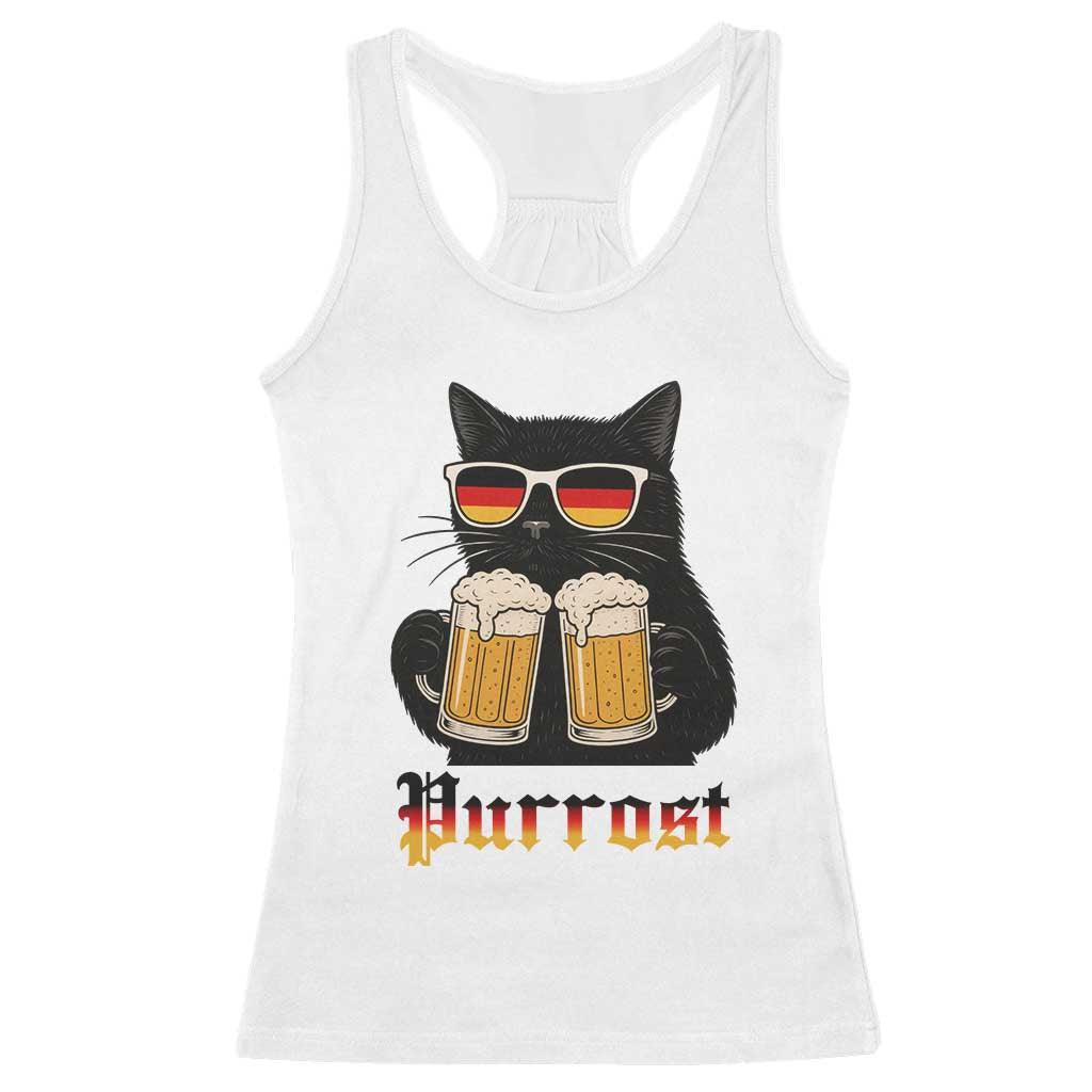 Oktoberfest Prost Cat Drinking Racerback Tank Top Funny Purrost German Beer Gift TS12 White Print Your Wear