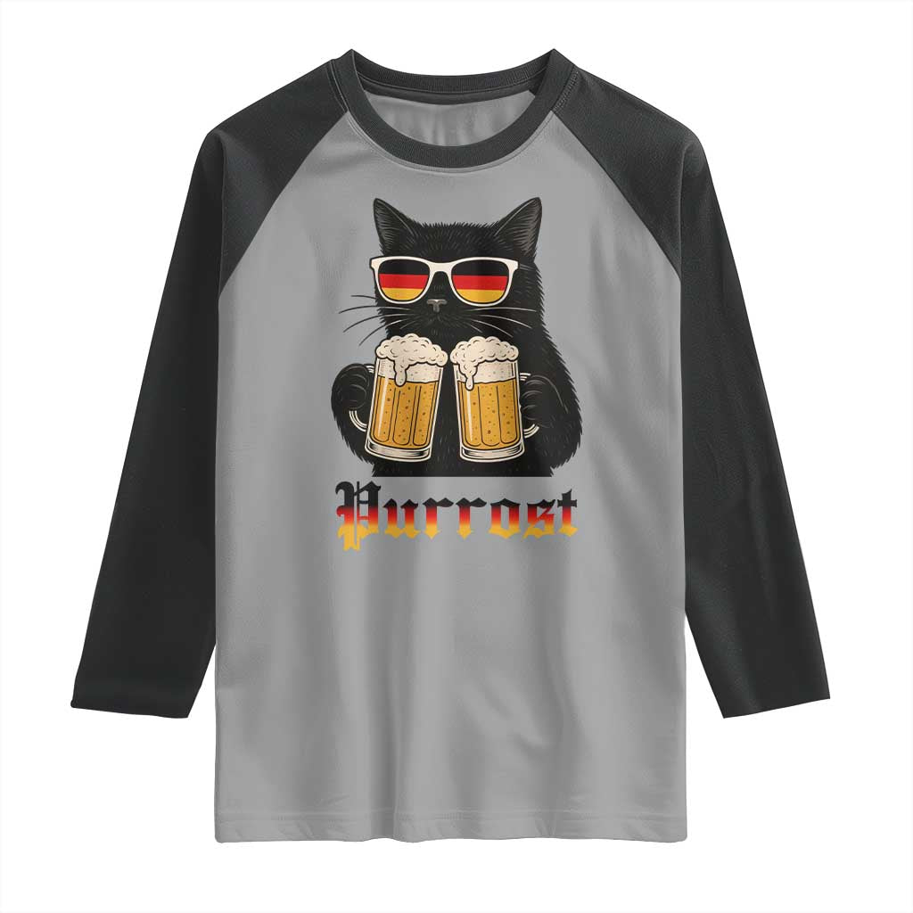 Oktoberfest Prost Cat Drinking Raglan Shirt Funny Purrost German Beer Gift TS12 Sport Gray Black Print Your Wear
