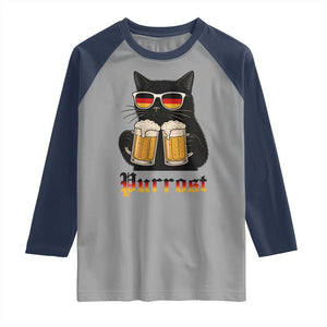 Oktoberfest Prost Cat Drinking Raglan Shirt Funny Purrost German Beer Gift TS12 Sport Gray Navy Print Your Wear