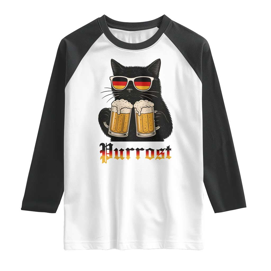 Oktoberfest Prost Cat Drinking Raglan Shirt Funny Purrost German Beer Gift TS12 White Black Print Your Wear