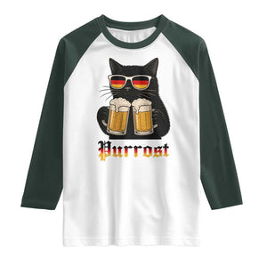 Oktoberfest Prost Cat Drinking Raglan Shirt Funny Purrost German Beer Gift TS12 White Dark Forest Green Print Your Wear