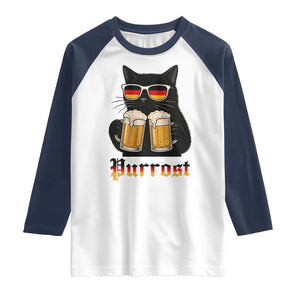 Oktoberfest Prost Cat Drinking Raglan Shirt Funny Purrost German Beer Gift TS12 White Navy Print Your Wear