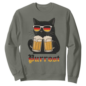 Oktoberfest Prost Cat Drinking Sweatshirt Funny Purrost German Beer Gift TS12 Military Green Print Your Wear
