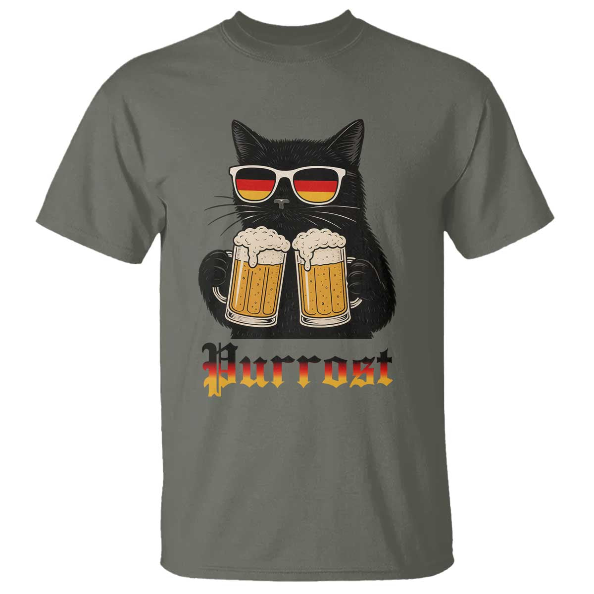 Oktoberfest Prost Cat Drinking T Shirt Funny Purrost German Beer Gift TS12 Military Green Print Your Wear