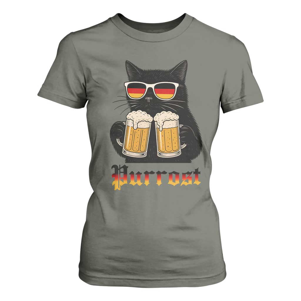 Oktoberfest Prost Cat Drinking T Shirt For Women Funny Purrost German Beer Gift TS12 Military Green Print Your Wear