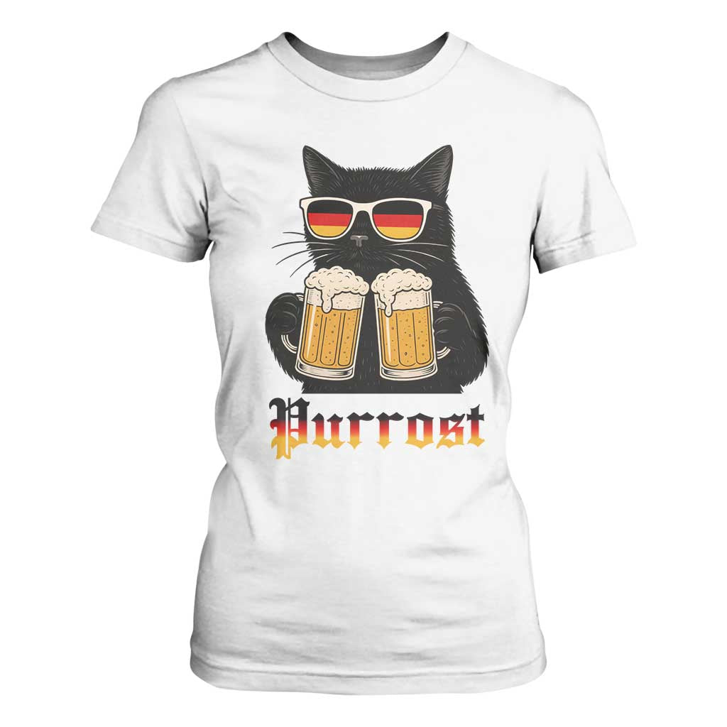Oktoberfest Prost Cat Drinking T Shirt For Women Funny Purrost German Beer Gift TS12 White Print Your Wear