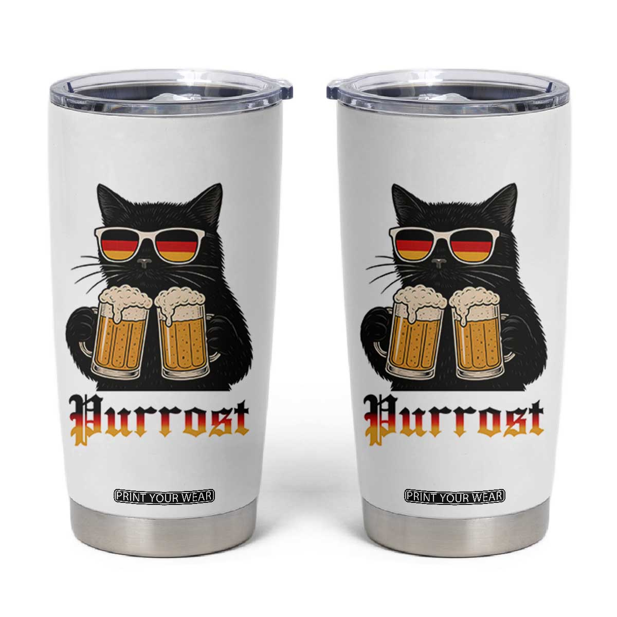 Oktoberfest Prost Cat Drinking Tumbler Cup Funny Purrost German Beer Gift - Print Your Wear