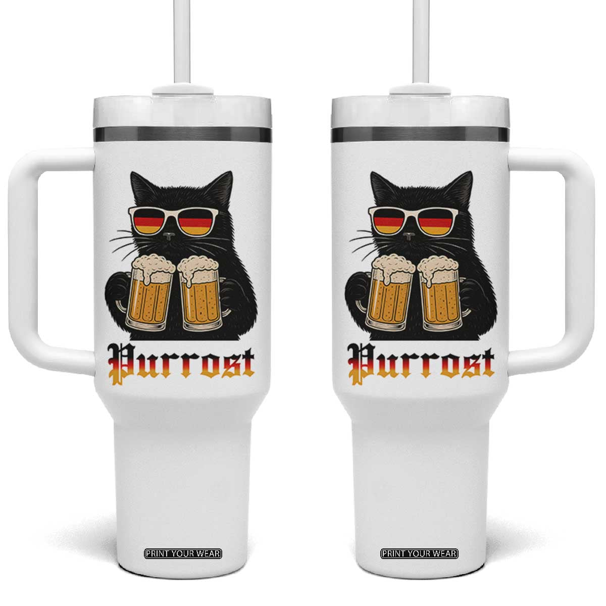 Oktoberfest Prost Cat Drinking Tumbler With Handle Funny Purrost German Beer Gift TS12 One Size: 40 oz White Print Your Wear