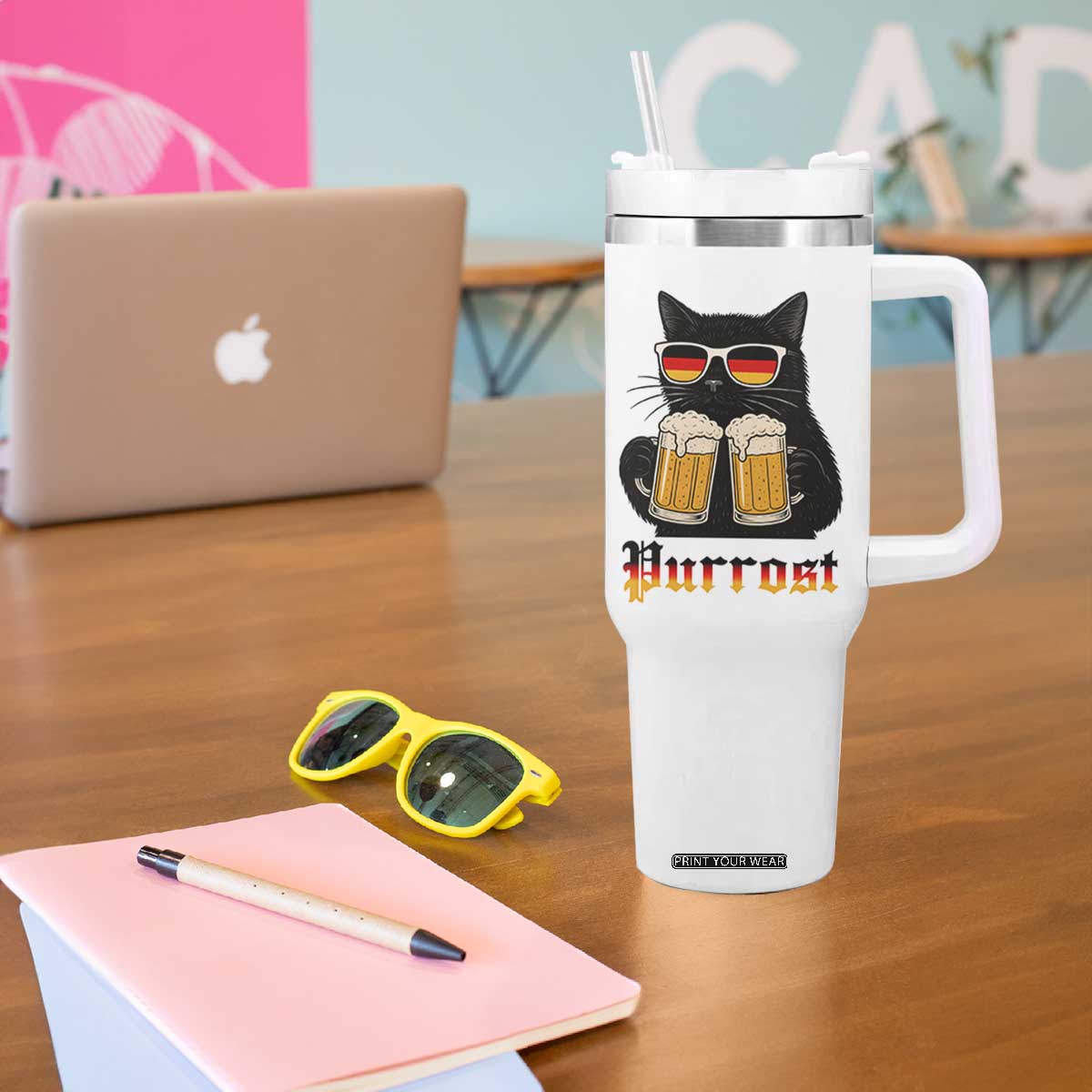 Oktoberfest Prost Cat Drinking Tumbler With Handle Funny Purrost German Beer Gift TS12 Print Your Wear