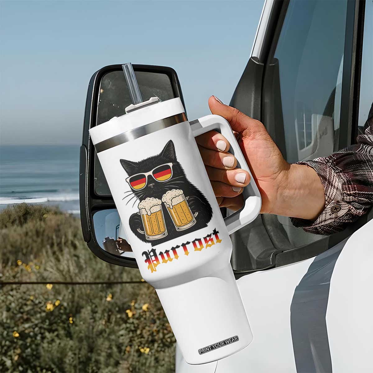 Oktoberfest Prost Cat Drinking Tumbler With Handle Funny Purrost German Beer Gift TS12 Print Your Wear