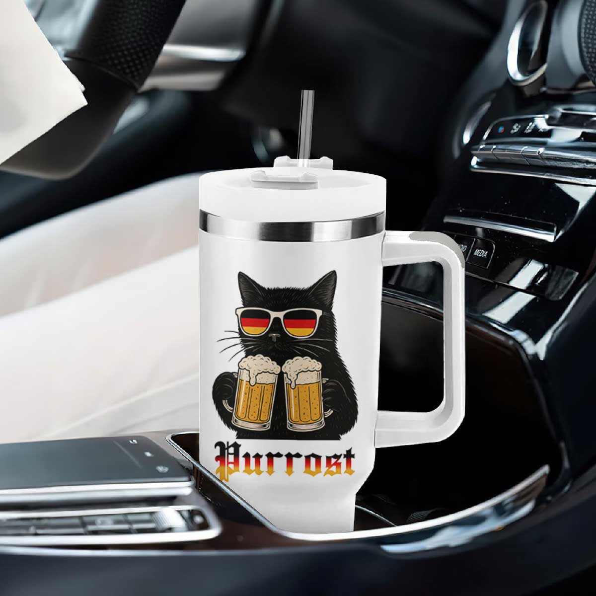 Oktoberfest Prost Cat Drinking Tumbler With Handle Funny Purrost German Beer Gift TS12 Print Your Wear