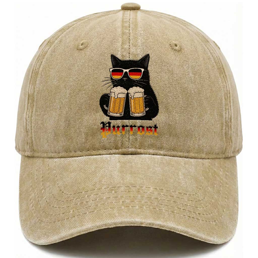 Oktoberfest Prost Cat Drinking Washed Cotton Baseball Cap Funny Purrost German Beer Gift TS12 Print Your Wear