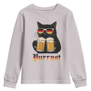 Oktoberfest Prost Cat Drinking Youth Sweatshirt Funny Purrost German Beer Gift TS12 Ice Gray Print Your Wear