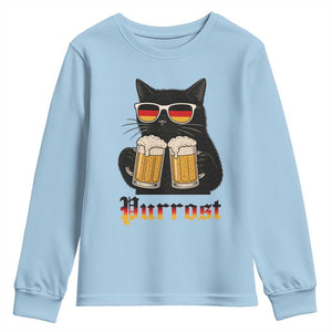 Oktoberfest Prost Cat Drinking Youth Sweatshirt Funny Purrost German Beer Gift TS12 Light Blue Print Your Wear