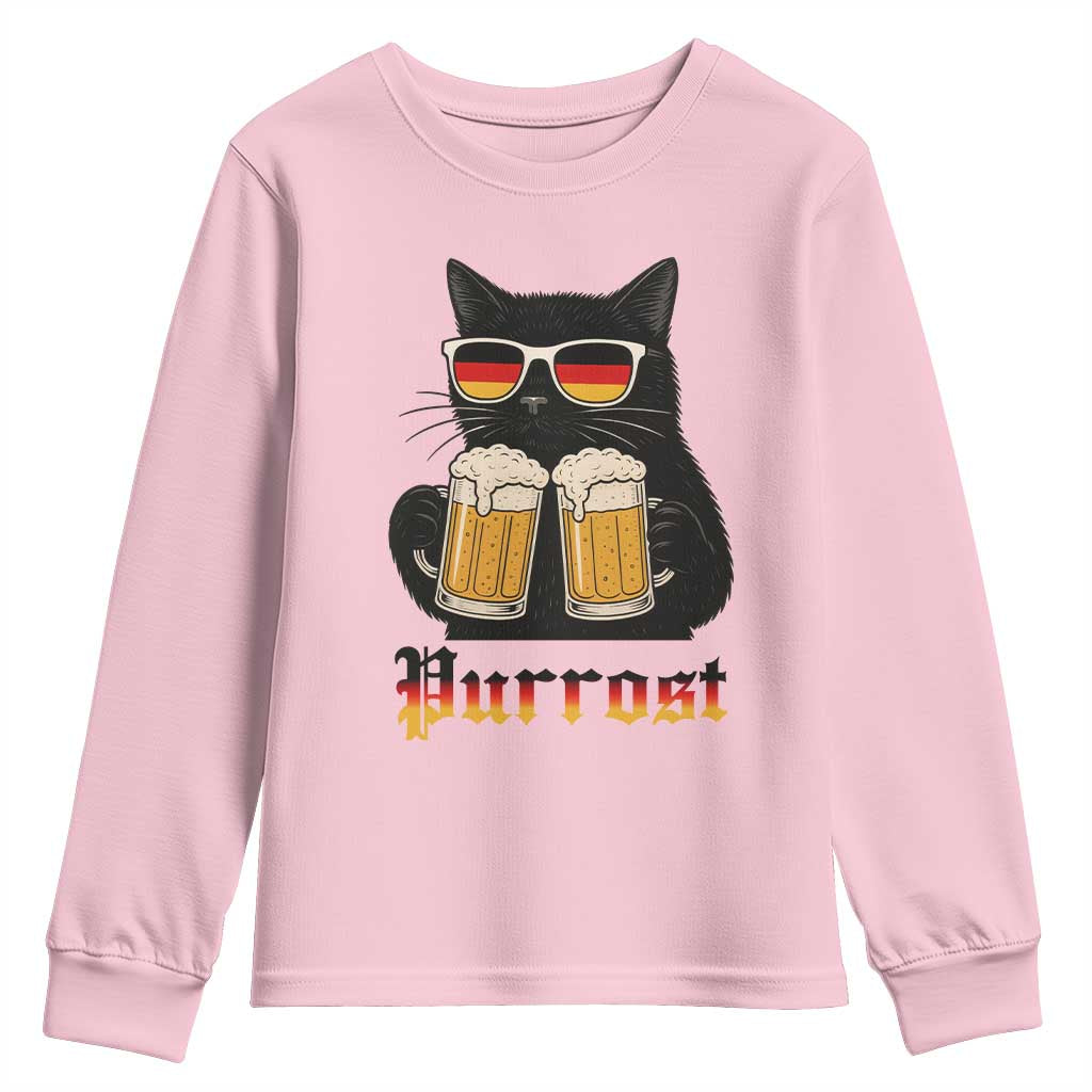 Oktoberfest Prost Cat Drinking Youth Sweatshirt Funny Purrost German Beer Gift TS12 Light Pink Print Your Wear