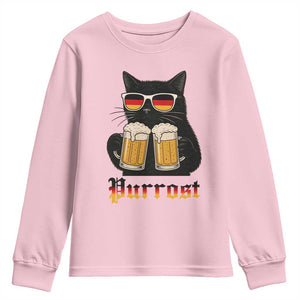 Oktoberfest Prost Cat Drinking Youth Sweatshirt Funny Purrost German Beer Gift TS12 Light Pink Print Your Wear