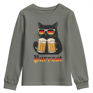 Oktoberfest Prost Cat Drinking Youth Sweatshirt Funny Purrost German Beer Gift TS12 Military Green Print Your Wear