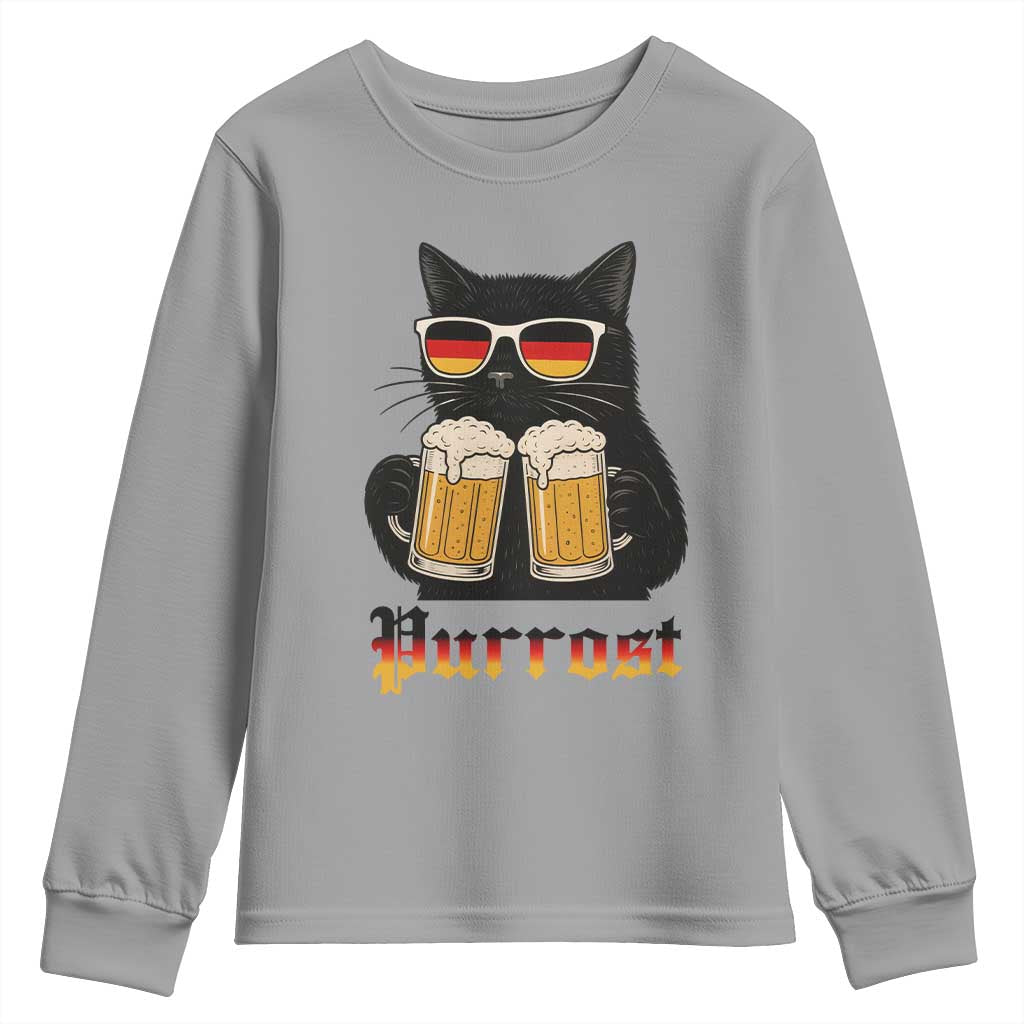 Oktoberfest Prost Cat Drinking Youth Sweatshirt Funny Purrost German Beer Gift TS12 Sport Gray Print Your Wear