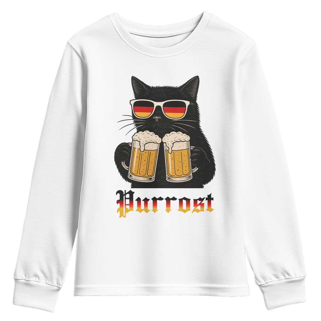 Oktoberfest Prost Cat Drinking Youth Sweatshirt Funny Purrost German Beer Gift TS12 White Print Your Wear
