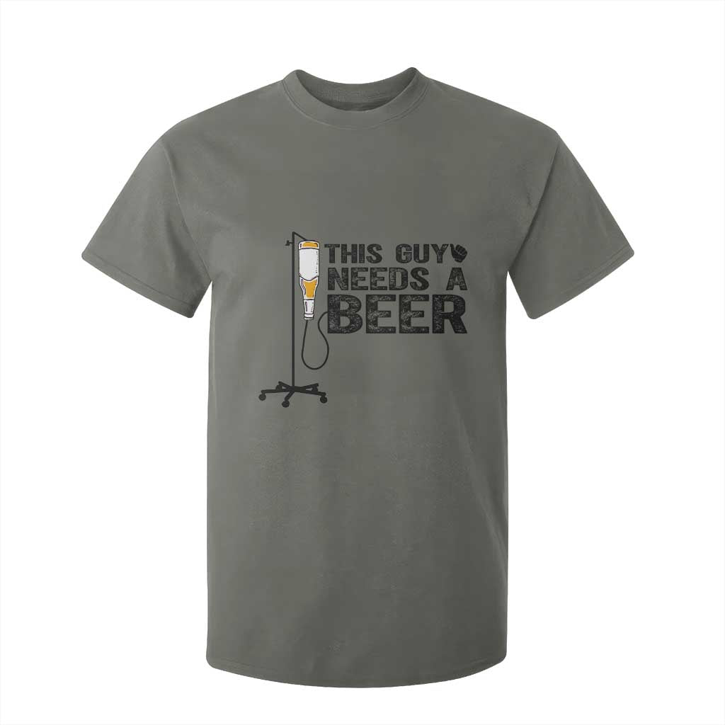 Funny Drinking Lover T Shirt For Kid This Guy Needs A Beer TS12 Military Green Print Your Wear