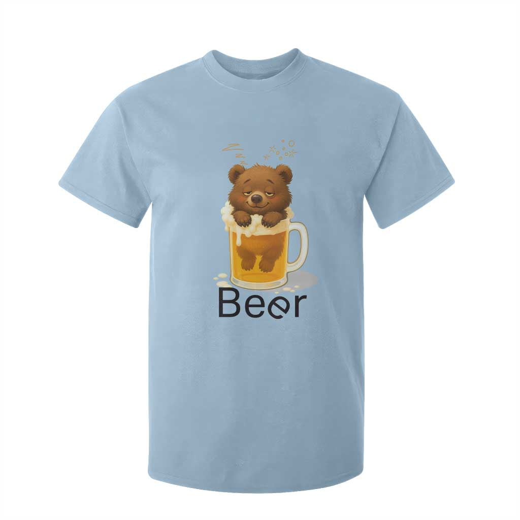 Funny Drinking Lover T Shirt For Kid Bear In Beer Glass TS12 Light Blue Print Your Wear