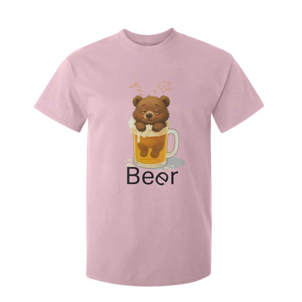 Funny Drinking Lover T Shirt For Kid Bear In Beer Glass TS12 Light Pink Print Your Wear