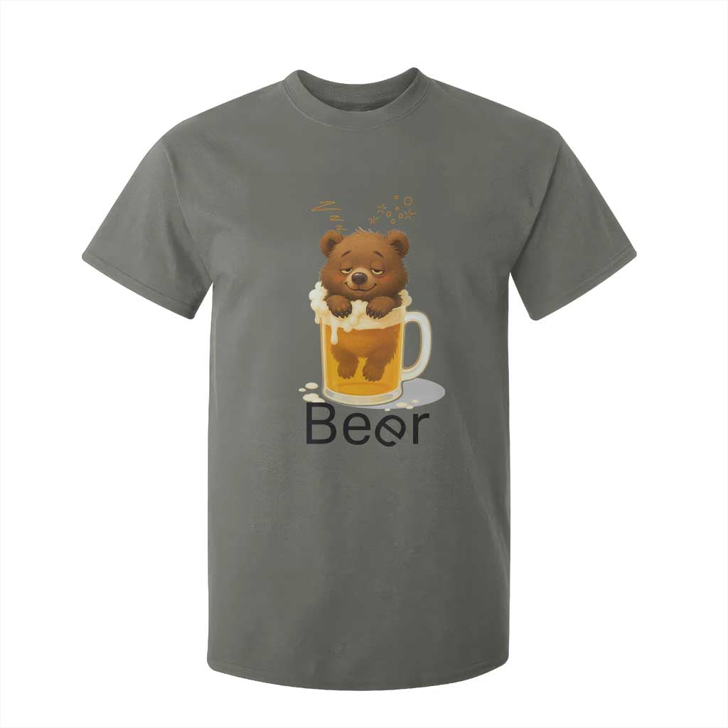 Funny Drinking Lover T Shirt For Kid Bear In Beer Glass TS12 Military Green Print Your Wear