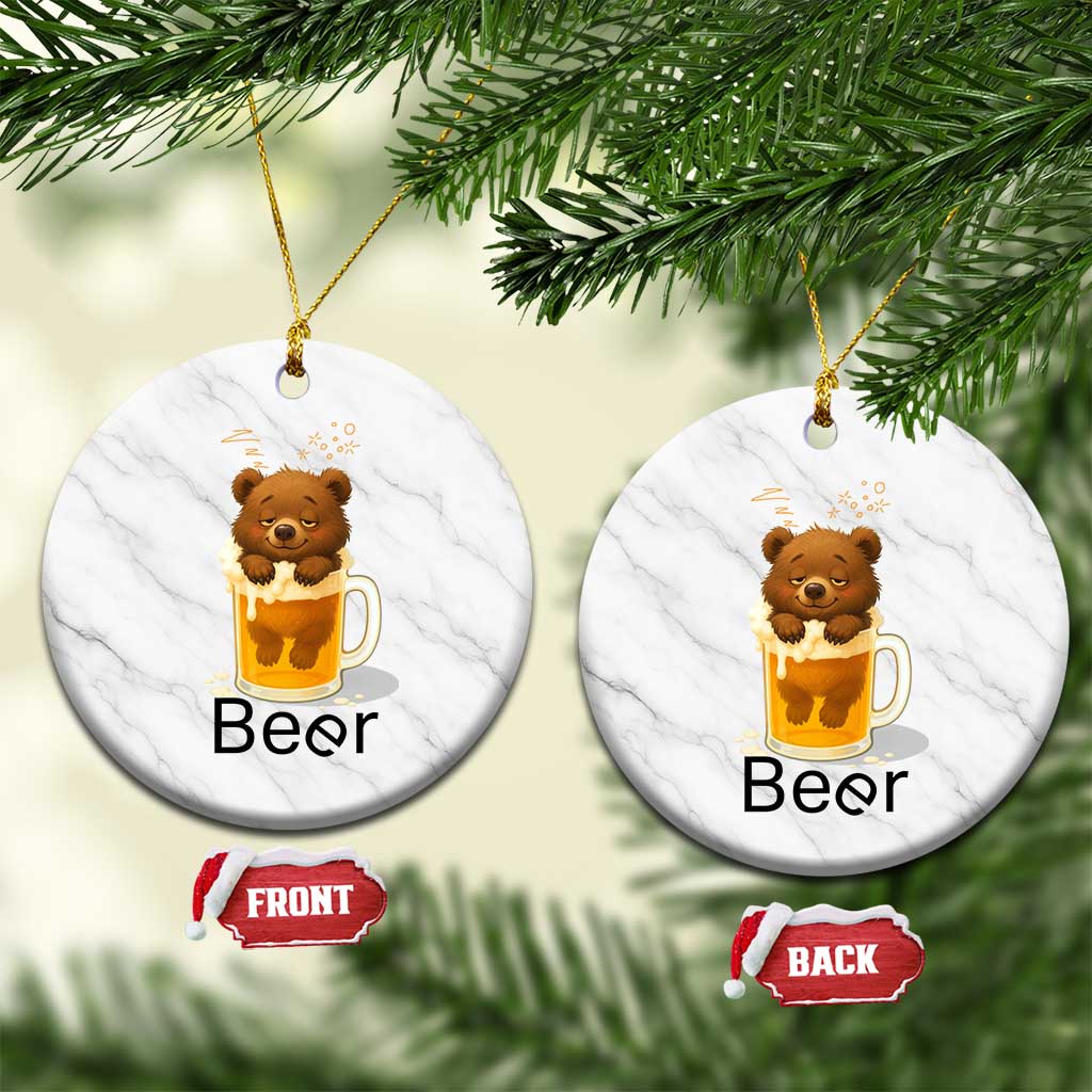 Funny Drinking Lover Ceramic Ornament Bear In Beer Glass TS12 1pc White Marble Print Your Wear