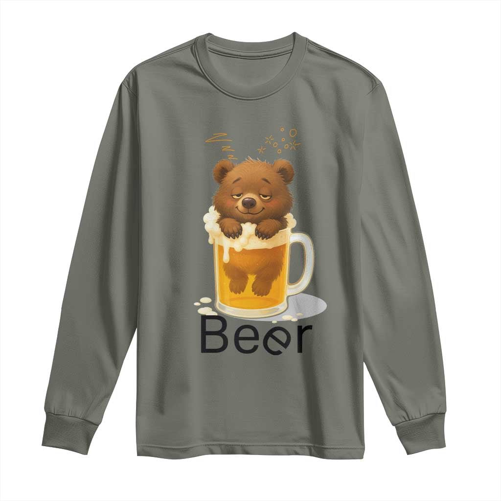 Funny Drinking Lover Long Sleeve Shirt Bear In Beer Glass TS12 Military Green Print Your Wear