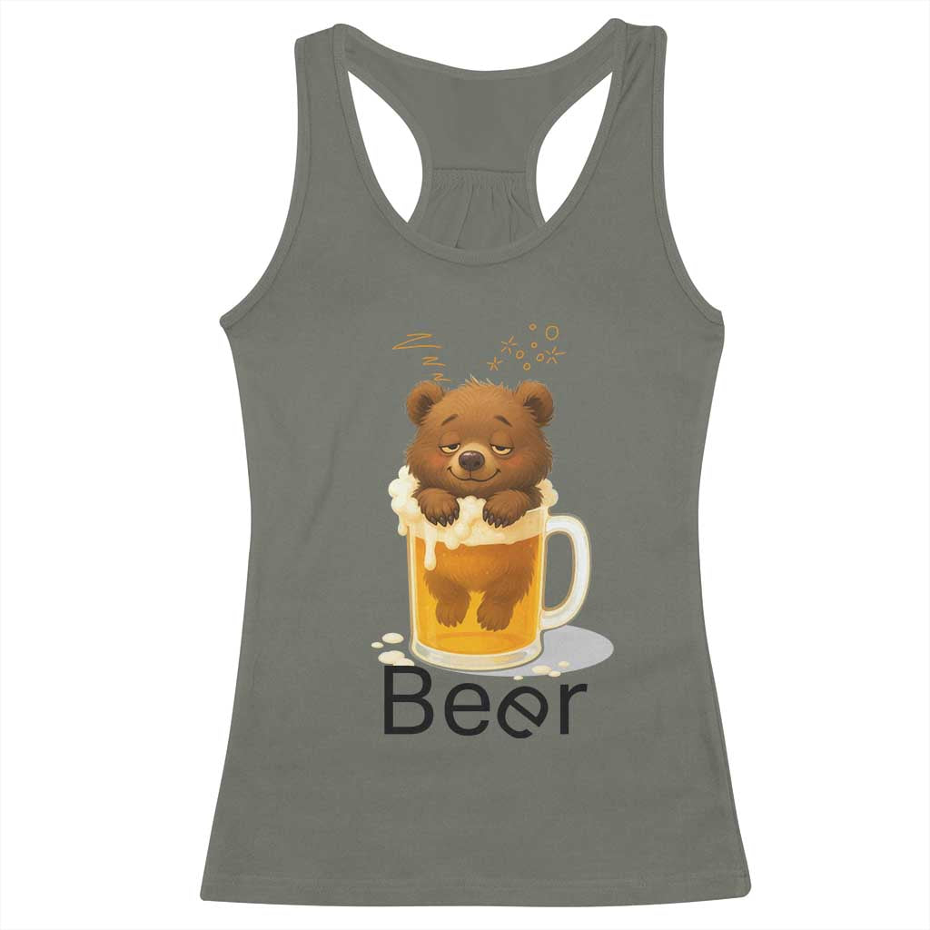 Funny Drinking Lover Racerback Tank Top Bear In Beer Glass TS12 Military Green Print Your Wear