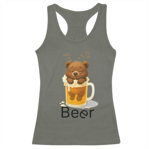 Funny Drinking Lover Racerback Tank Top Bear In Beer Glass TS12 Military Green Print Your Wear