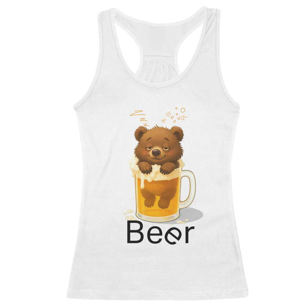 Funny Drinking Lover Racerback Tank Top Bear In Beer Glass TS12 White Print Your Wear
