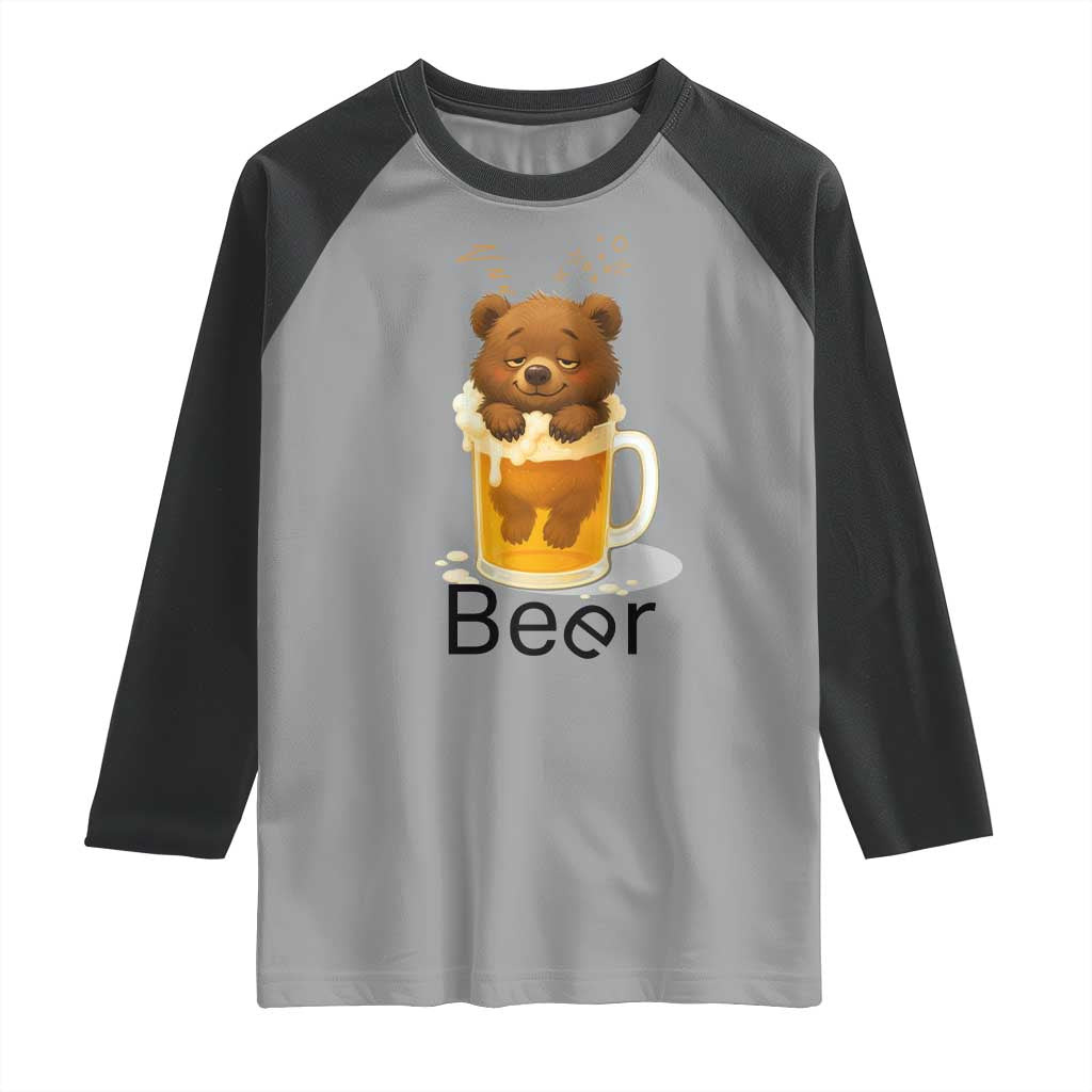 Funny Drinking Lover Raglan Shirt Bear In Beer Glass TS12 Sport Gray Black Print Your Wear
