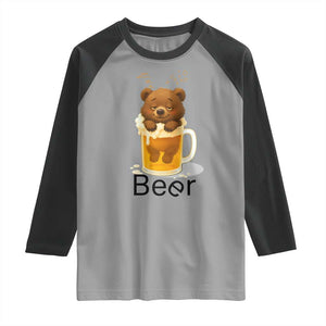 Funny Drinking Lover Raglan Shirt Bear In Beer Glass TS12 Sport Gray Black Print Your Wear