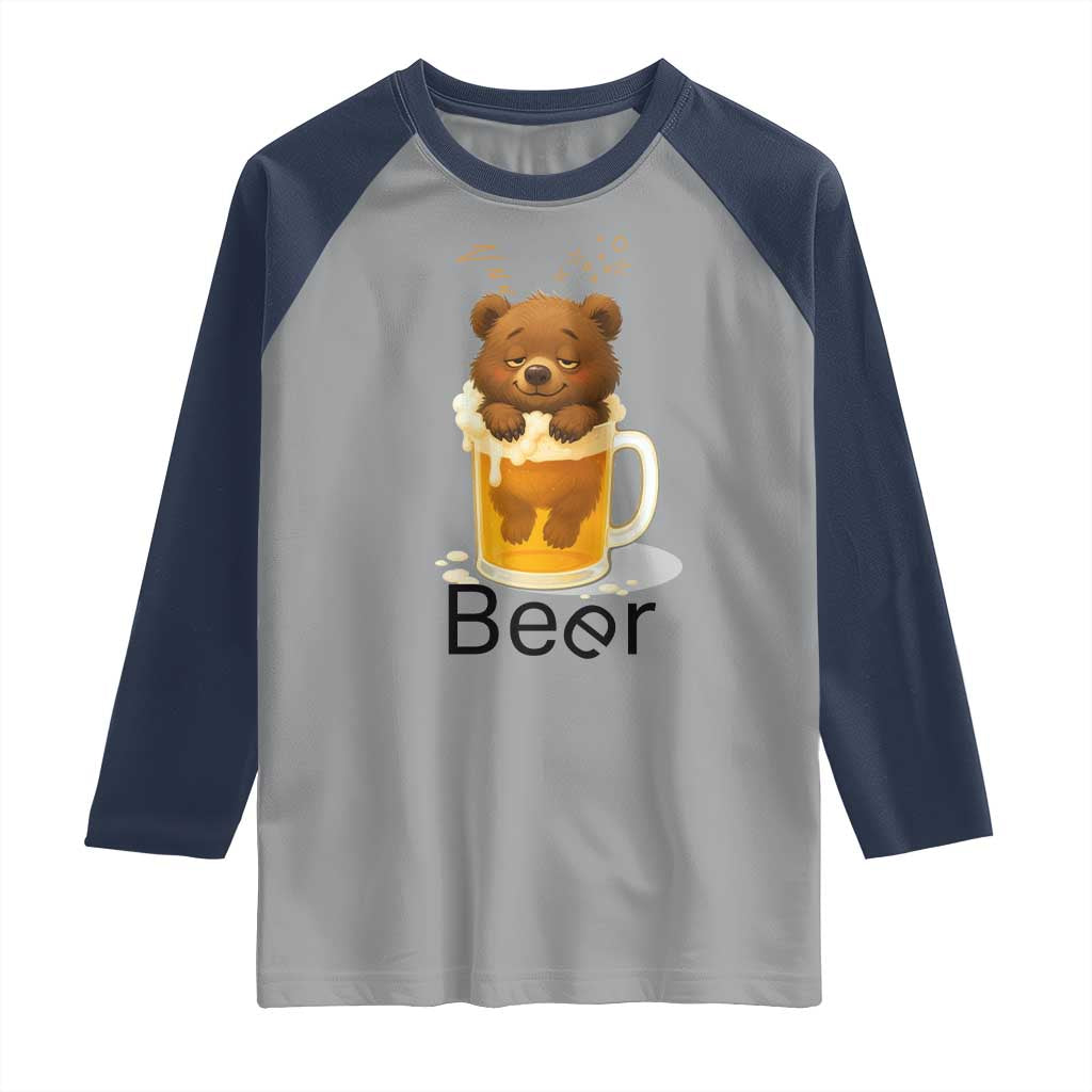 Funny Drinking Lover Raglan Shirt Bear In Beer Glass TS12 Sport Gray Navy Print Your Wear