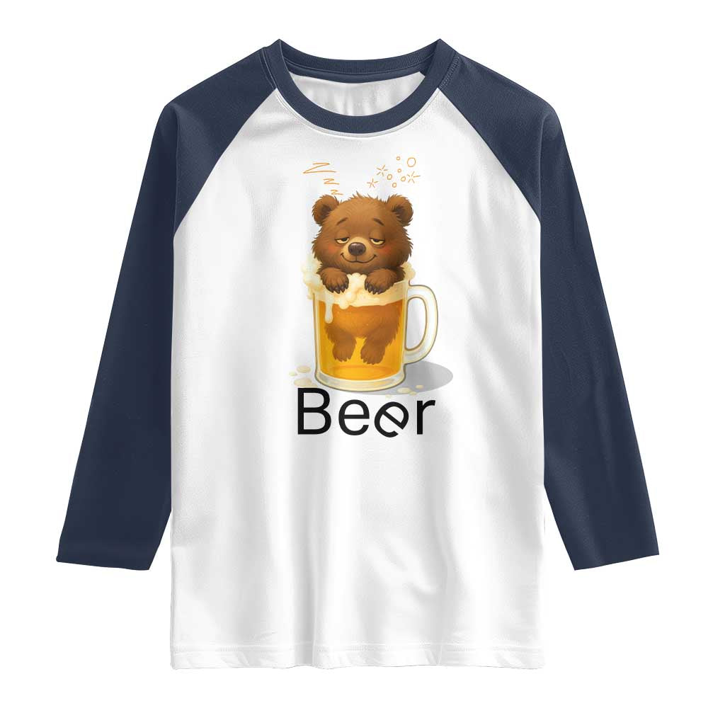 Funny Drinking Lover Raglan Shirt Bear In Beer Glass TS12 White Navy Print Your Wear