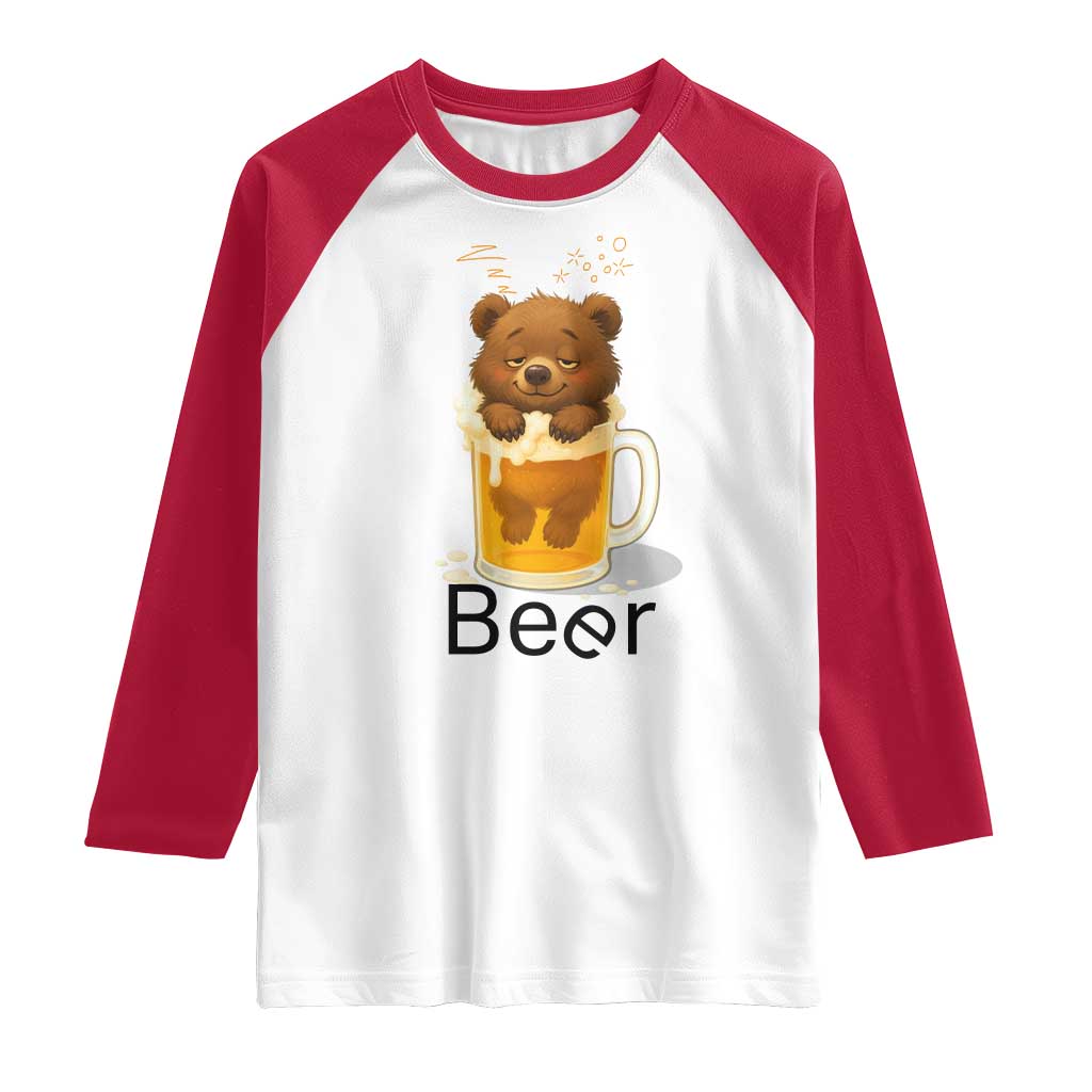 Funny Drinking Lover Raglan Shirt Bear In Beer Glass TS12 White Red Print Your Wear