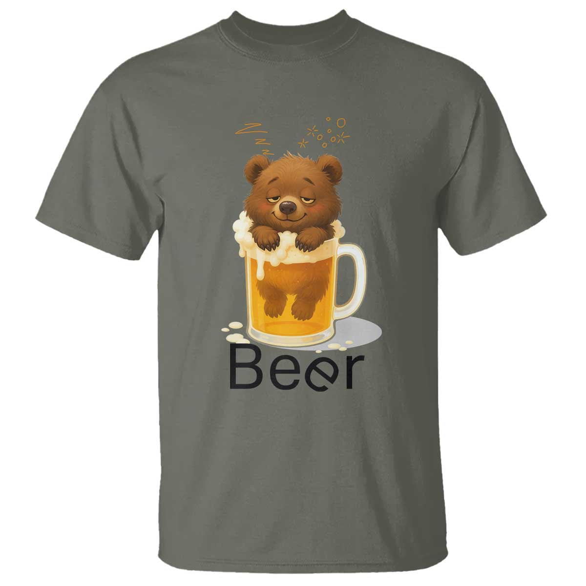 Funny Drinking Lover T Shirt Bear In Beer Glass TS12 Military Green Print Your Wear