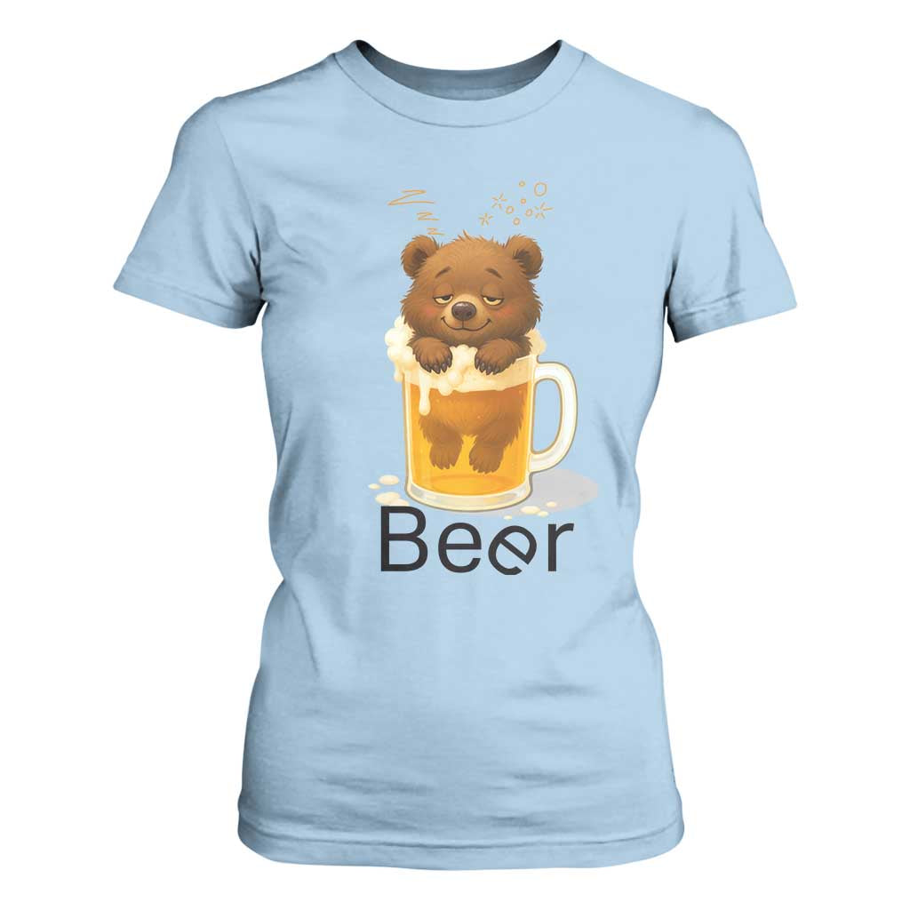 Funny Drinking Lover T Shirt For Women Bear In Beer Glass TS12 Light Blue Print Your Wear