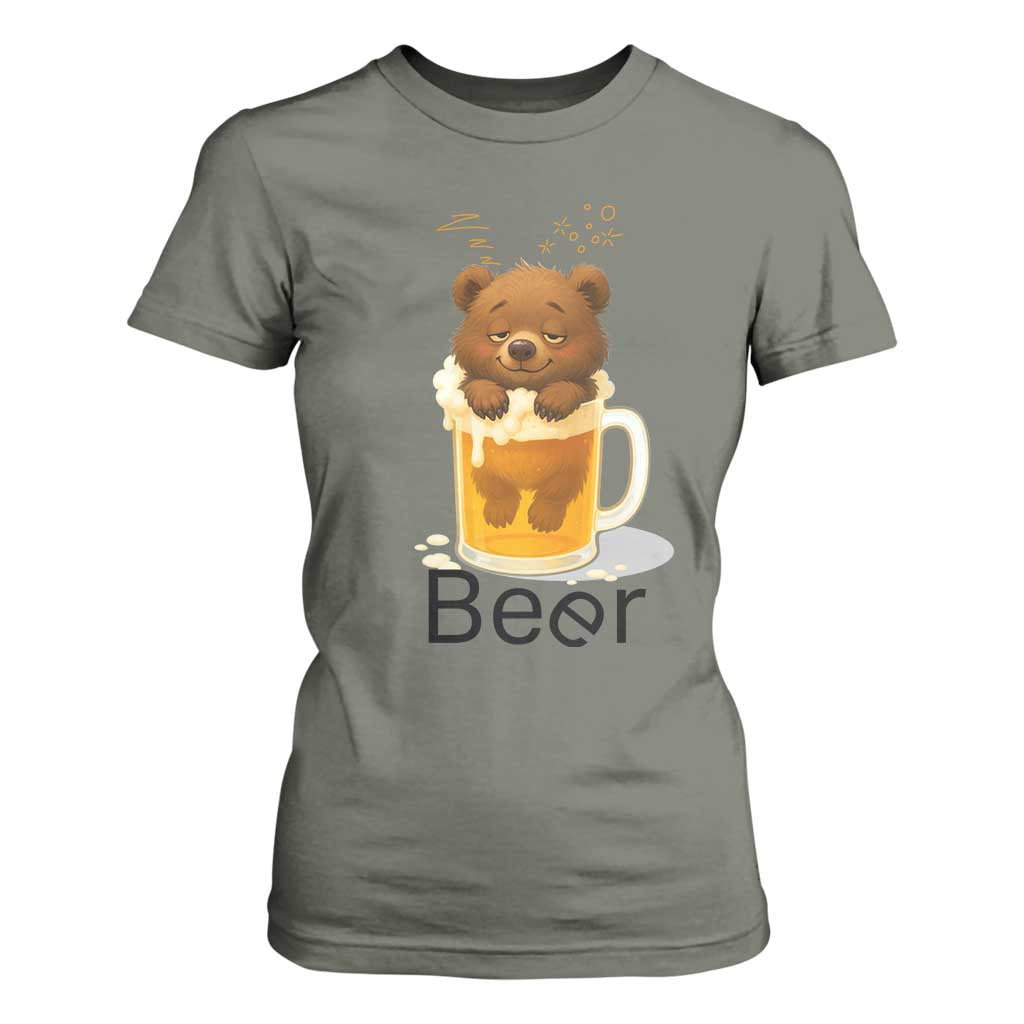 Funny Drinking Lover T Shirt For Women Bear In Beer Glass TS12 Military Green Print Your Wear