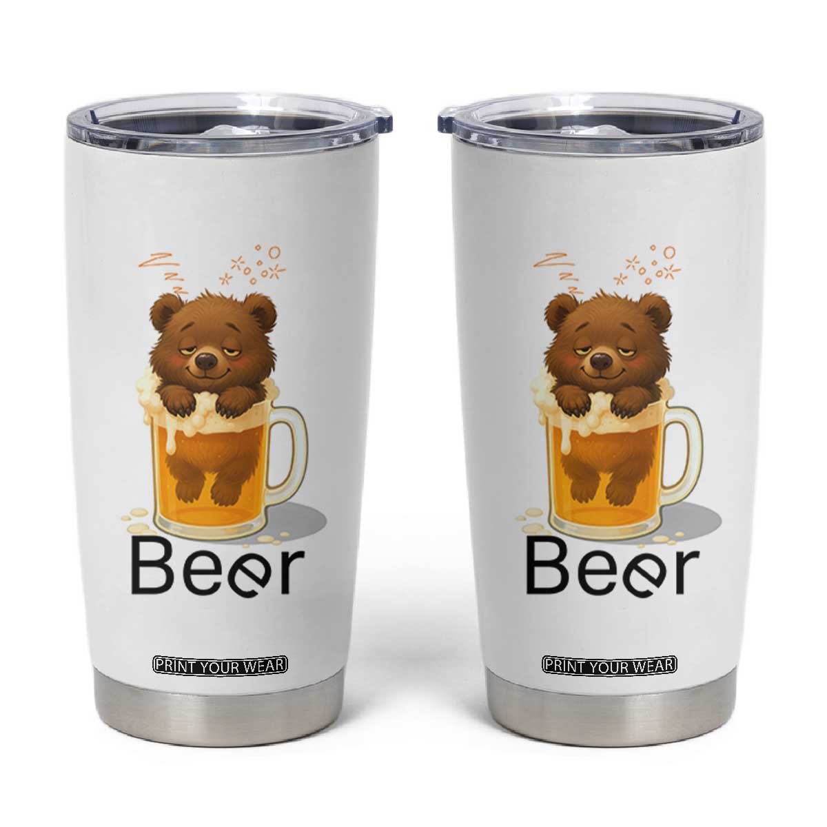 Funny Drinking Lover Tumbler Cup Bear In Beer Glass TS12 White Print Your Wear