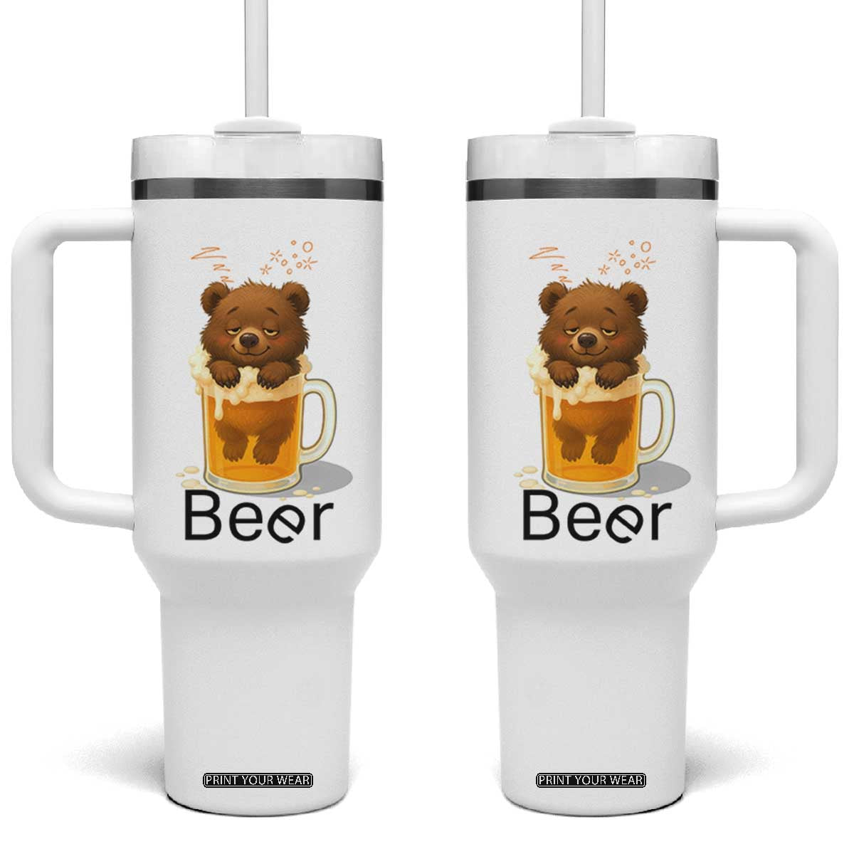 Funny Drinking Lover Tumbler With Handle Bear In Beer Glass TS12 One Size: 40 oz White Print Your Wear