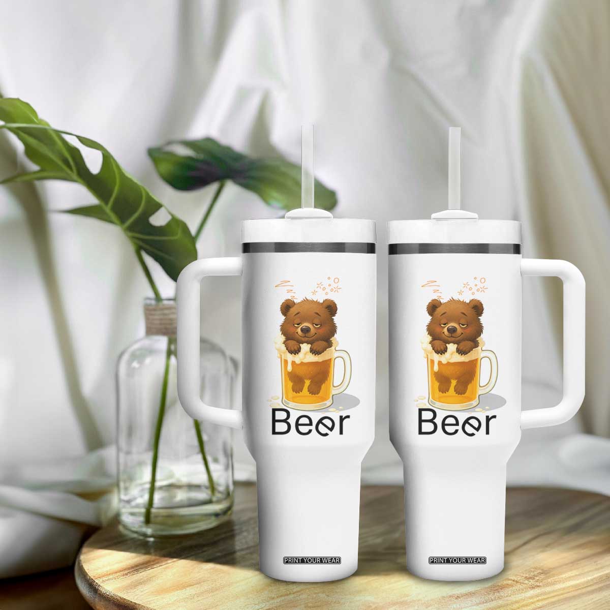 Funny Drinking Lover Tumbler With Handle Bear In Beer Glass TS12 Print Your Wear