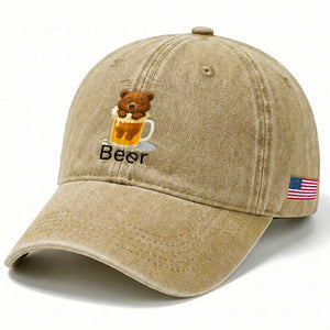 Funny Drinking Lover Washed Cotton Baseball Cap Bear In Beer Glass TS12 Print Your Wear