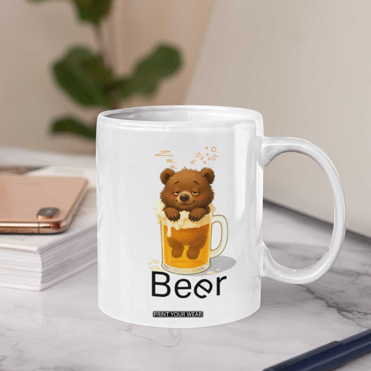 Funny Drinking Lover Coffee Mug Bear In Beer Glass TS12 Print Your Wear