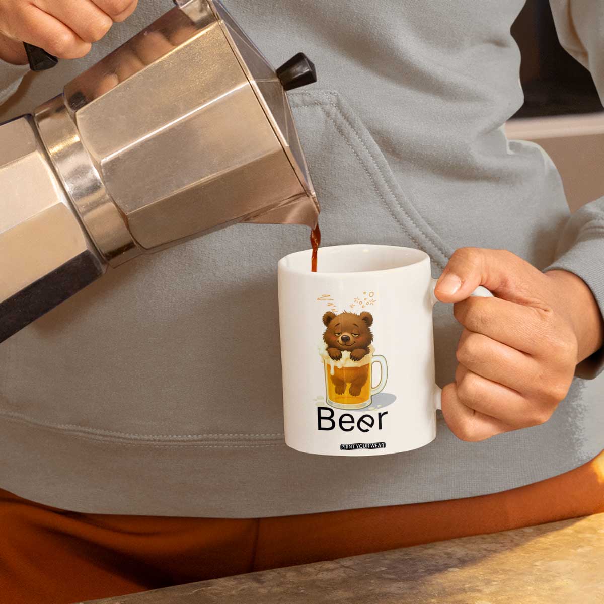 Funny Drinking Lover Coffee Mug Bear In Beer Glass TS12 Print Your Wear