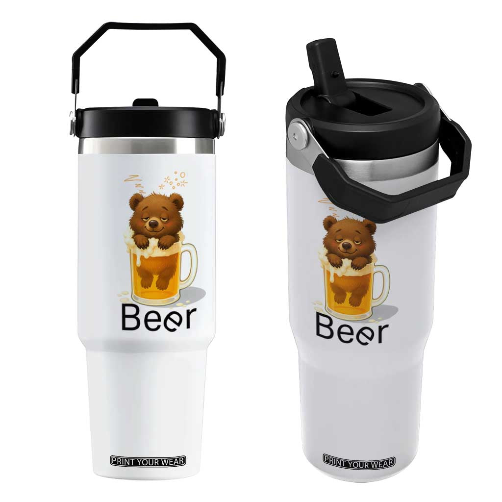 Funny Drinking Lover Flip Straw Tumbler Bear In Beer Glass TS12 One Size: 30 oz White Print Your Wear
