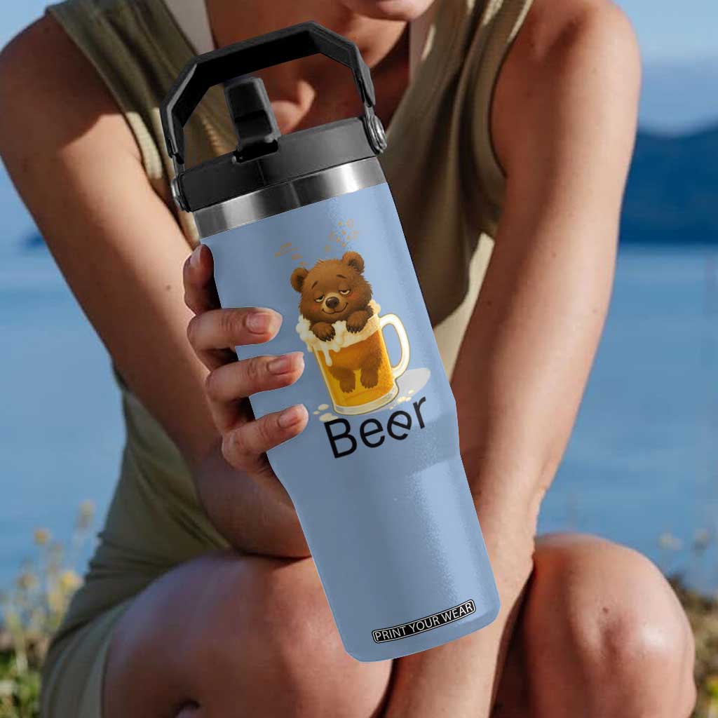 Funny Drinking Lover Flip Straw Tumbler Bear In Beer Glass TS12 One Size: 30 oz Light Blue Print Your Wear