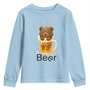 Funny Drinking Lover Youth Sweatshirt Bear In Beer Glass TS12 Light Blue Print Your Wear